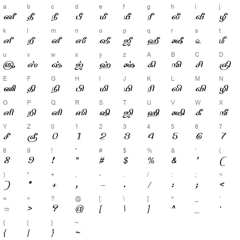 TAM-Tamil103 Normal Character Map