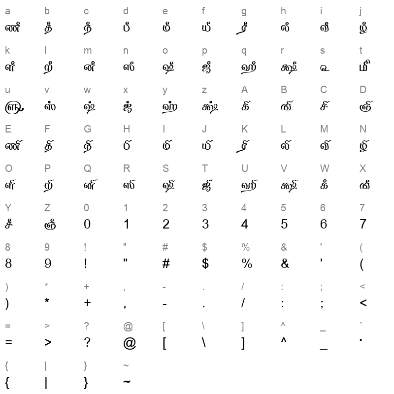 TAM-Tamil104 Normal Character Map