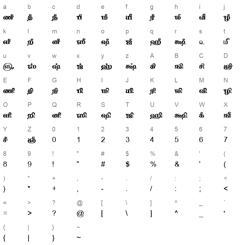 TAM-Tamil105 Normal Character Map