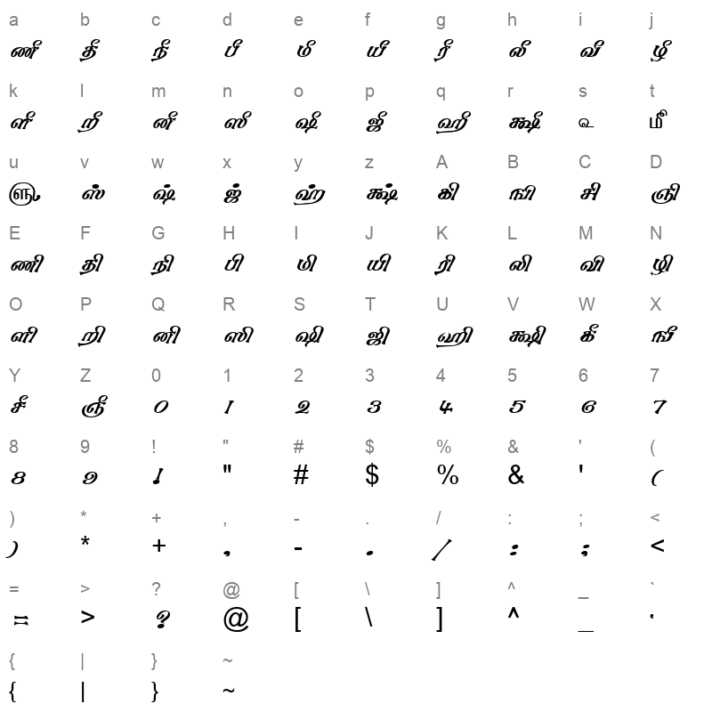 TAM-Tamil106 Normal Character Map