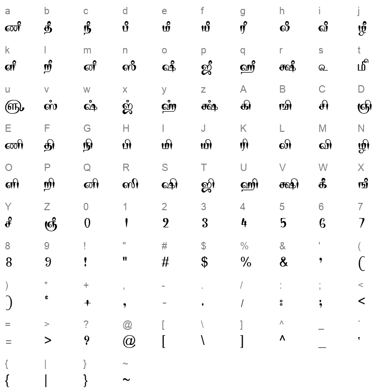 TAM-Tamil107 Normal Character Map