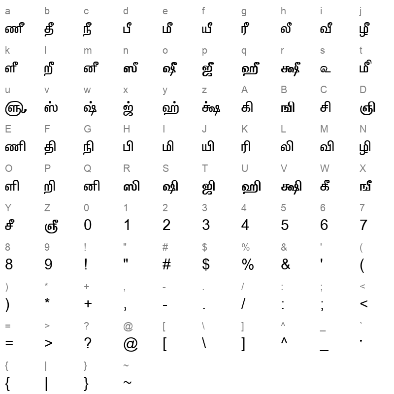 TAM-Tamil109 Normal Character Map