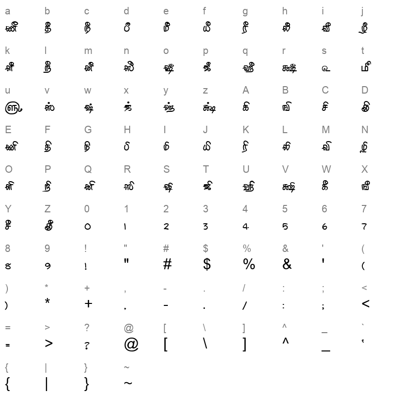 TAM-Tamil110 Normal Character Map