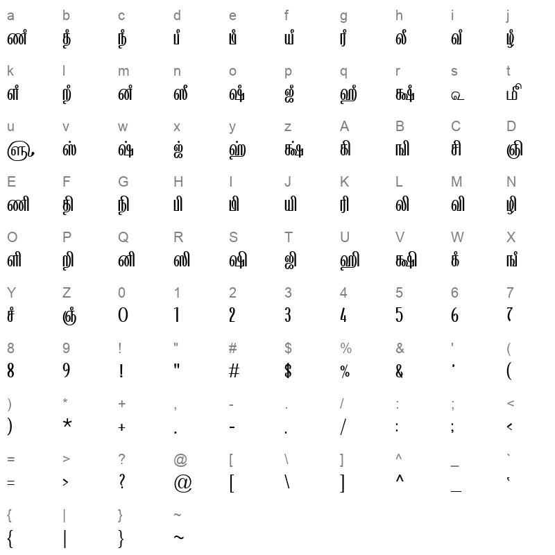 TAM-Tamil111 Normal Character Map