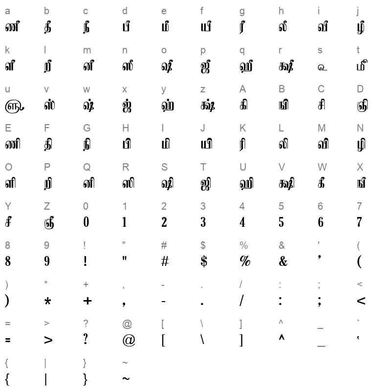 TAM-Tamil112 Normal Character Map