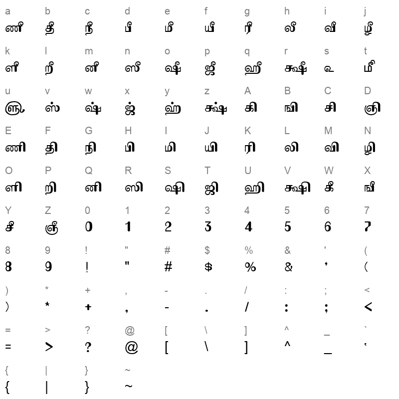 TAM-Tamil113 Normal Character Map