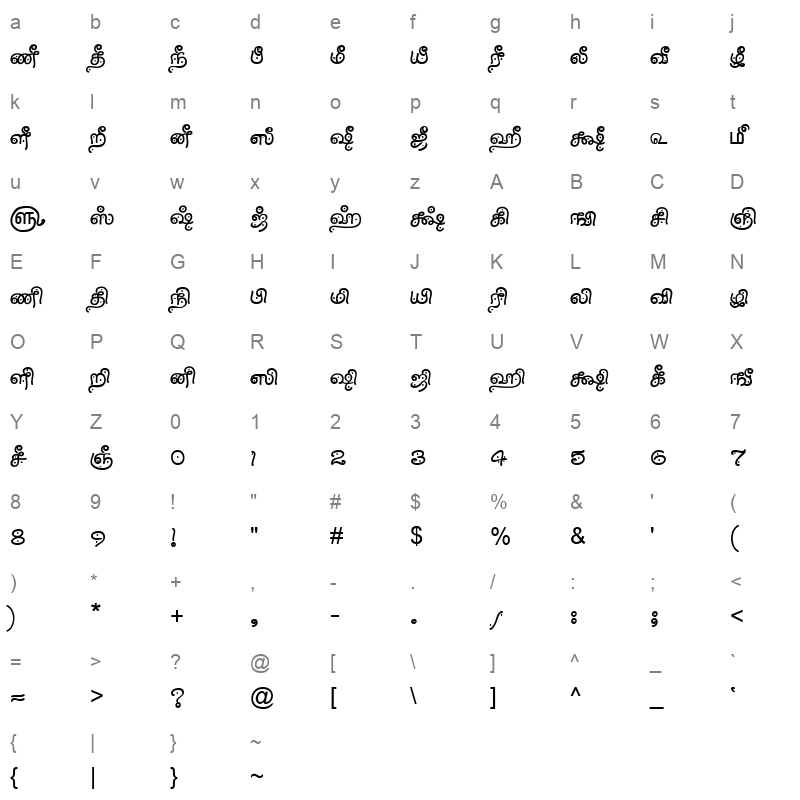 TAM-Tamil114 Normal Character Map