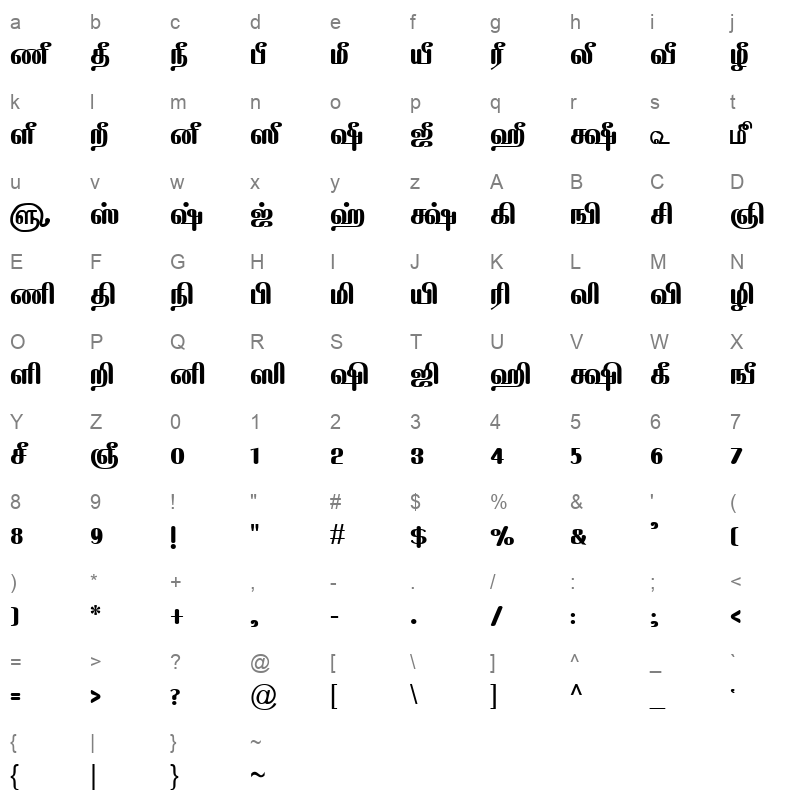 TAM-Tamil118 Normal Character Map