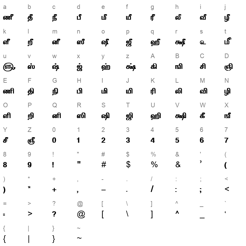 TAM-Tamil119 Normal Character Map