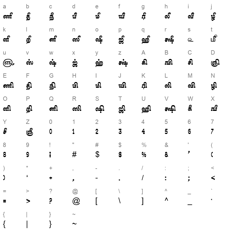 TAM-Tamil120 Normal Character Map