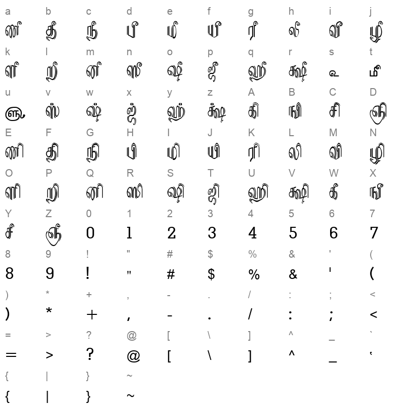 TAM-Tamil121 Normal Character Map
