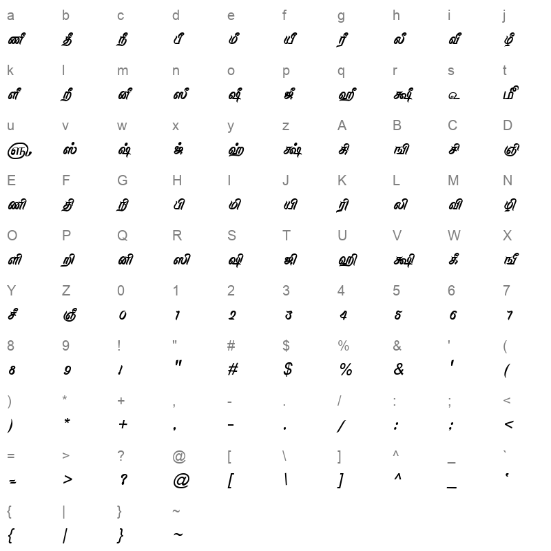 TAM-Tamil122 Normal Character Map