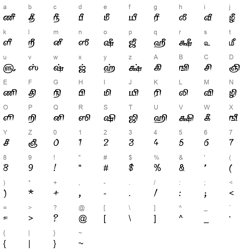 TAM-Tamil123 Normal Character Map