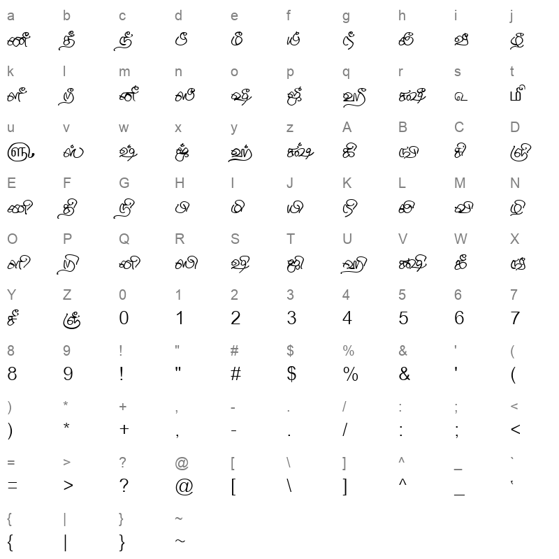 TAM-Tamil124 Normal Character Map