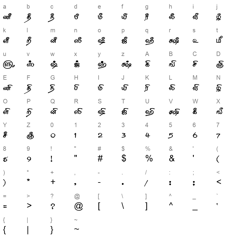 TAM-Tamil125 Normal Character Map