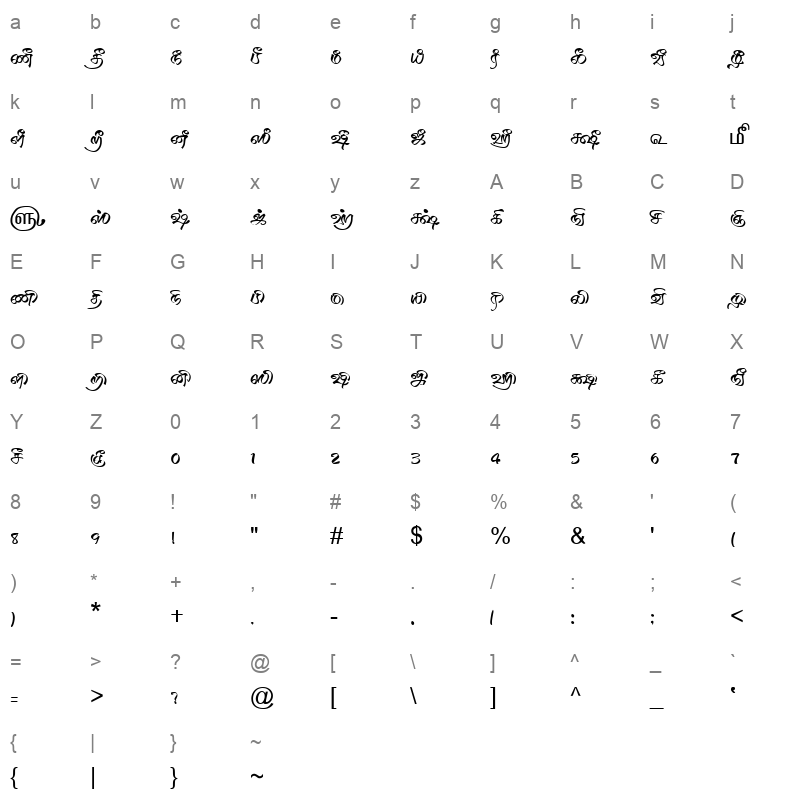 TAM-Tamil126 Normal Character Map