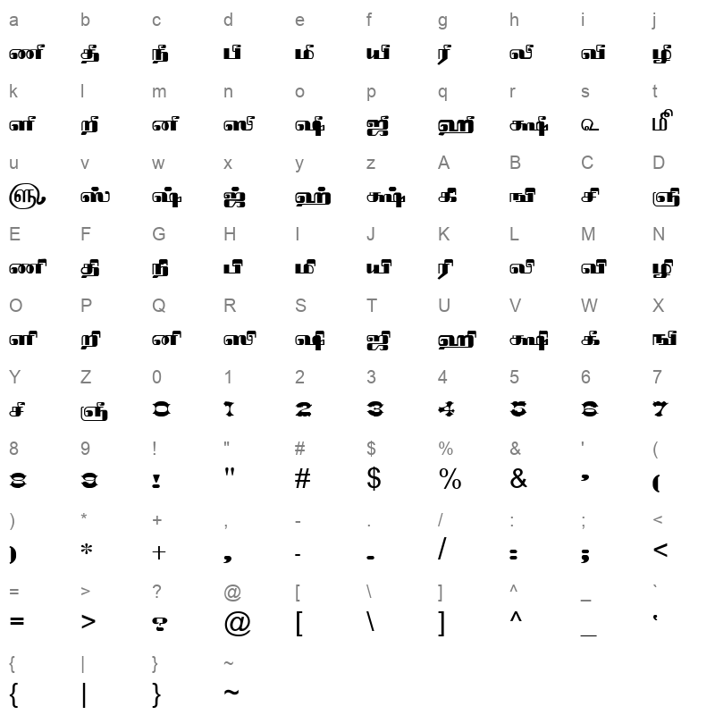 TAM-Tamil127 Normal Character Map