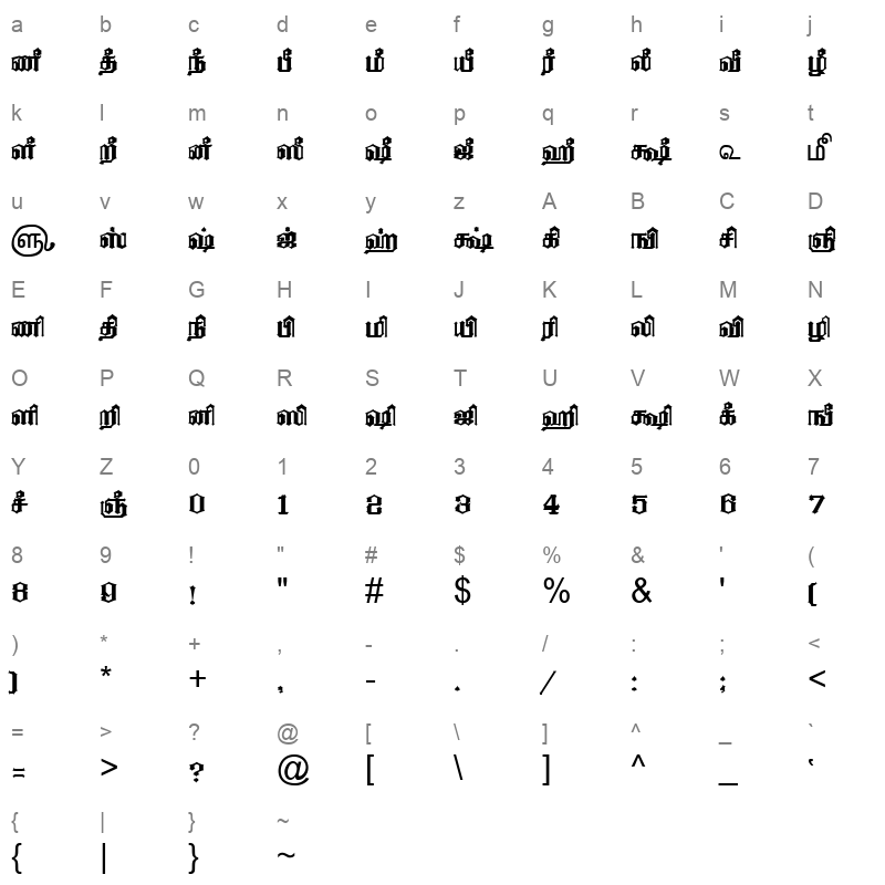 TAM-Tamil129 Normal Character Map