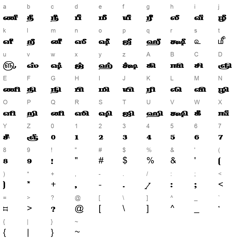 TAM-Tamil132 Normal Character Map