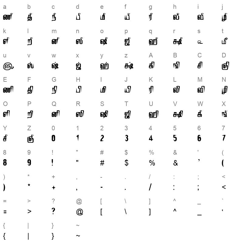 TAM-Tamil134 Normal Character Map