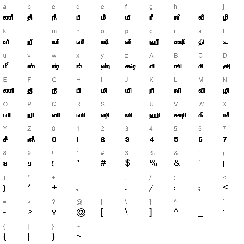 TAM-Tamil135 Normal Character Map