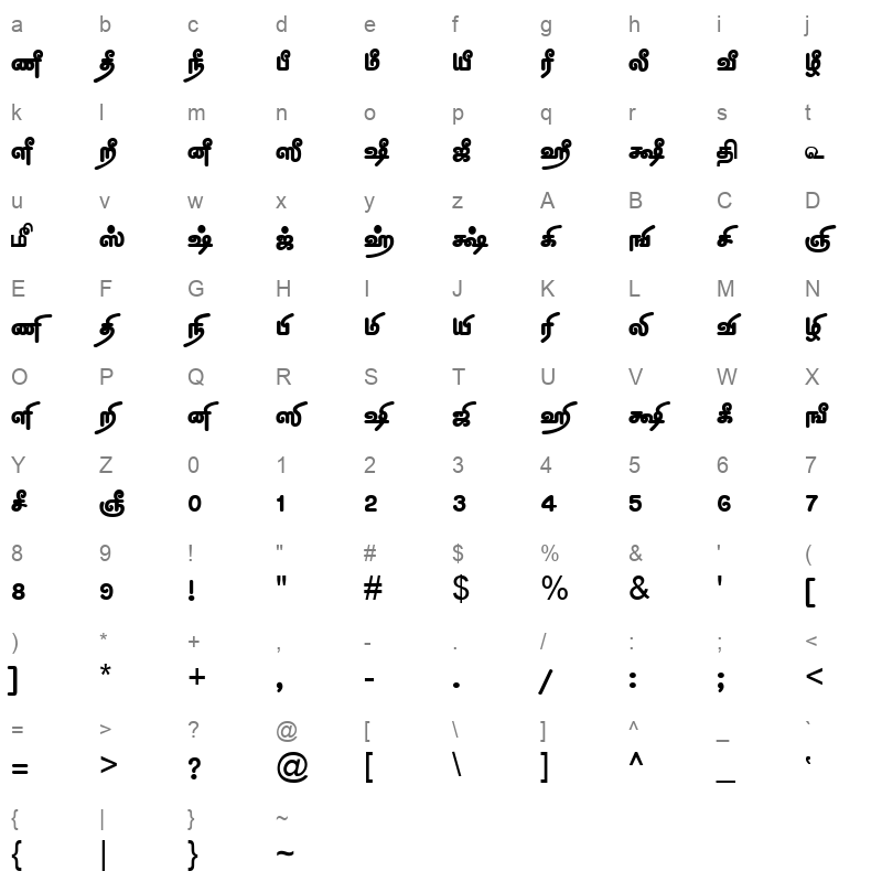 TAM-Tamil136 Normal Character Map