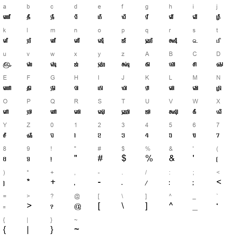 TAM-Tamil137 Normal Character Map