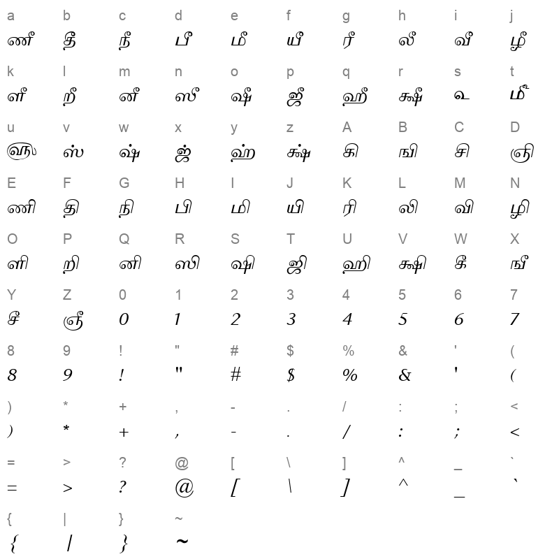 TAM-Tamil138 Normal Character Map