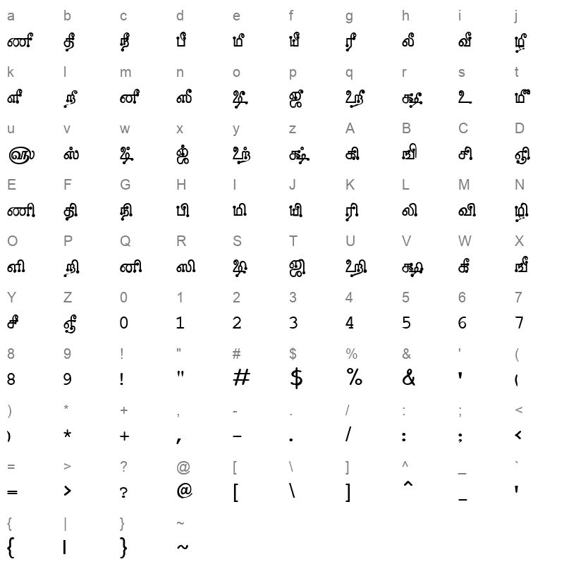 TAM-Tamil139 Normal Character Map