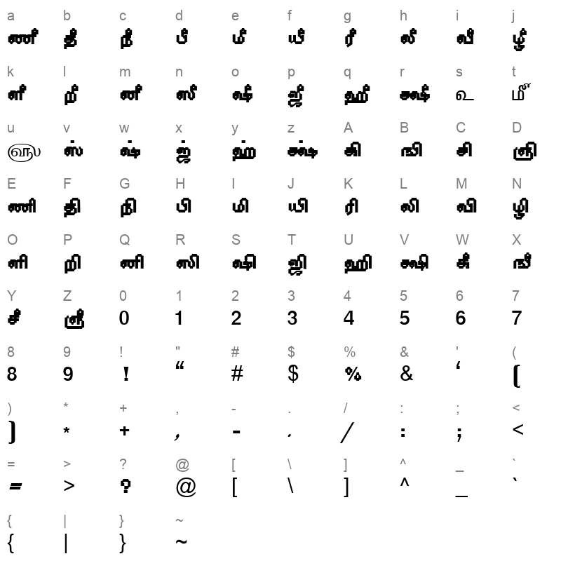 TAM-Tamil141 Normal Character Map