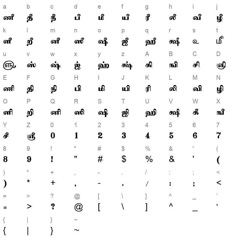 TAM-Tamil142 Normal Character Map