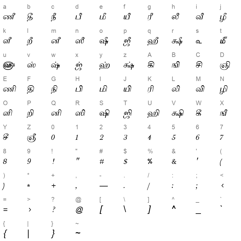 TAM-Tamil143 Normal Character Map