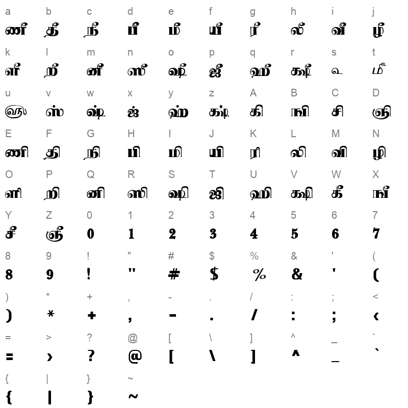 TAM-Tamil144 Normal Character Map