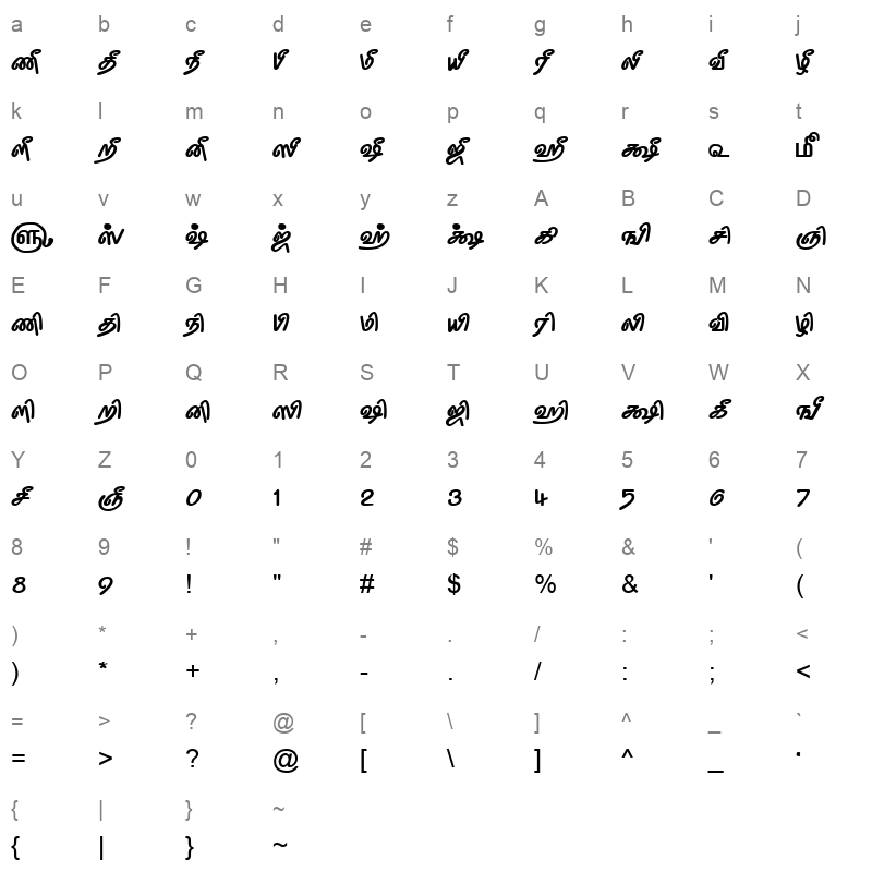 TAM-Tamil146 Normal Character Map