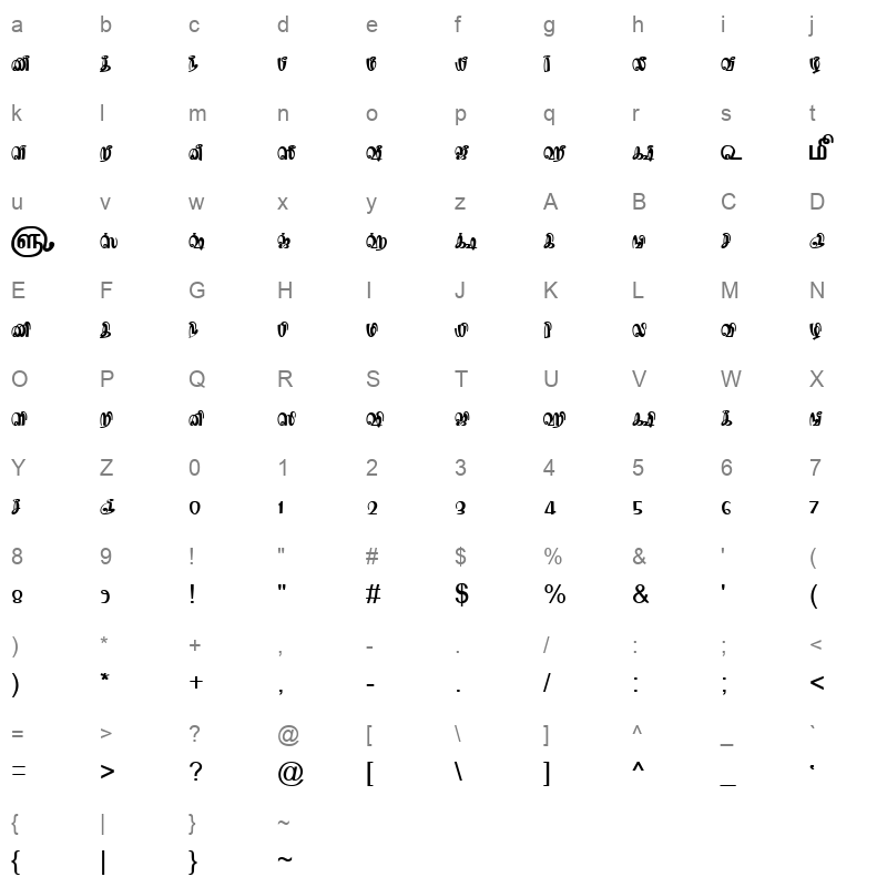 TAM-Tamil148 Normal Character Map