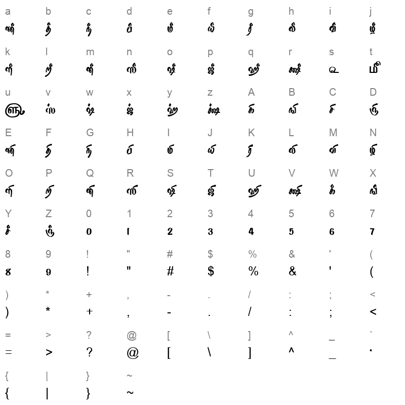 TAM-Tamil149 Normal Character Map