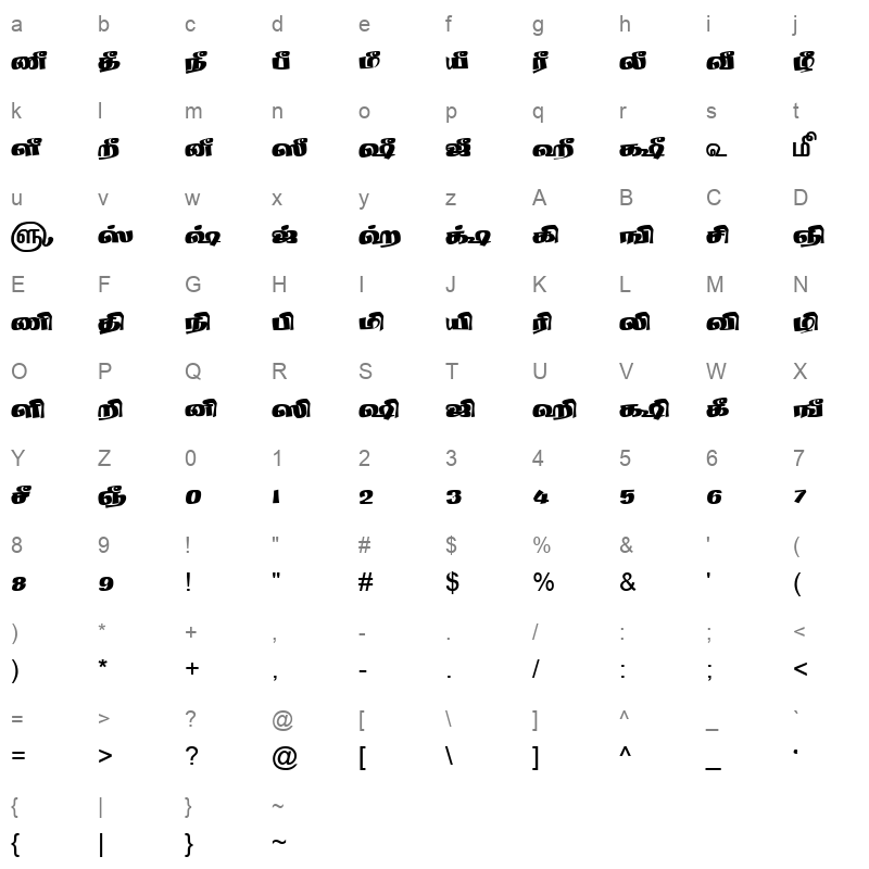 TAM-Tamil151 Normal Character Map