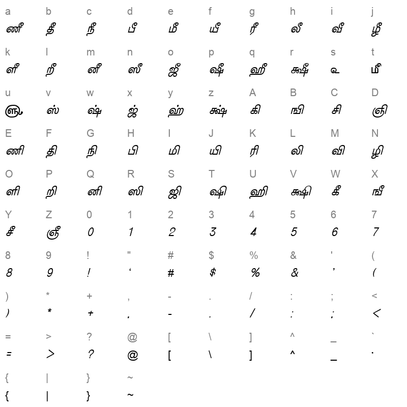 TAM-Tamil153 Normal Character Map