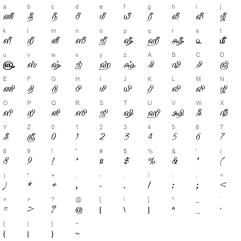 TAM-Tamil154 Normal Character Map