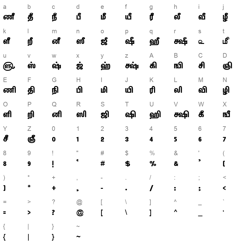 TAM-Tamil155 Normal Character Map