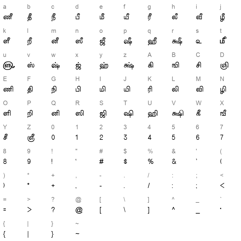 TAM-Tamil156 Normal Character Map