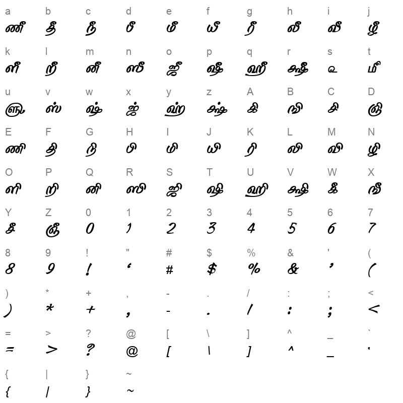 TAM-Tamil157 Normal Character Map