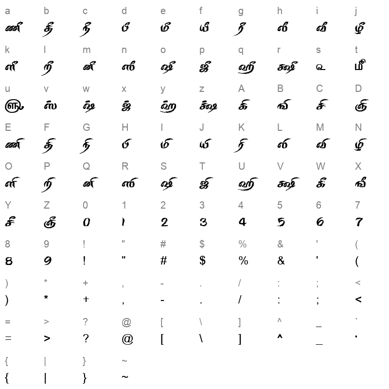 TAM-Tamil158 Normal Character Map