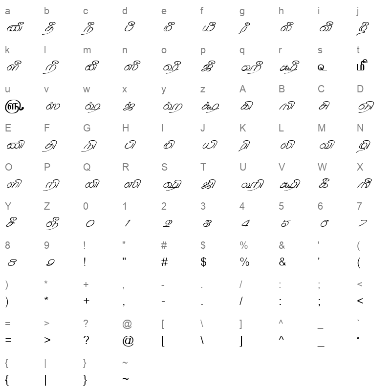 TAM-Tamil159 Normal Character Map