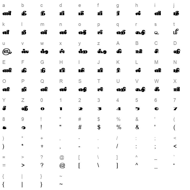 TAM-Tamil160 Normal Character Map