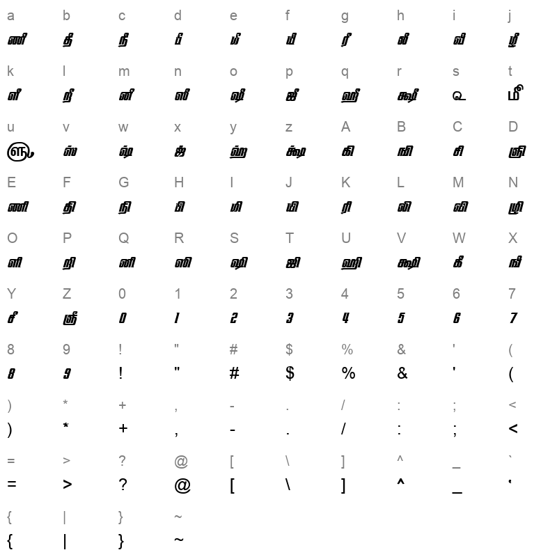 TAM-Tamil162 Normal Character Map