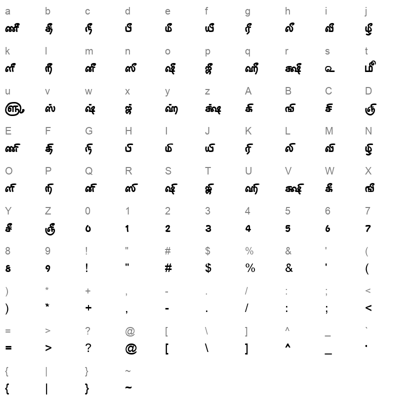 TAM-Tamil163 Normal Character Map