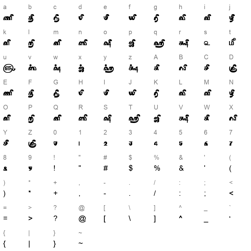 TAM-Tamil164 Normal Character Map