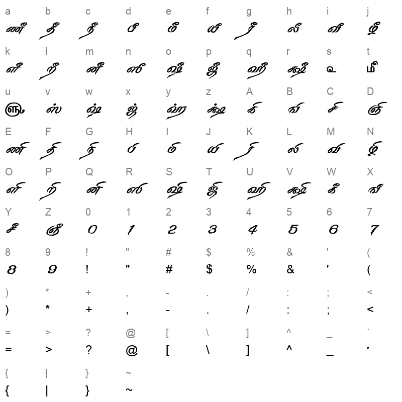 TAM-Tamil165 Normal Character Map