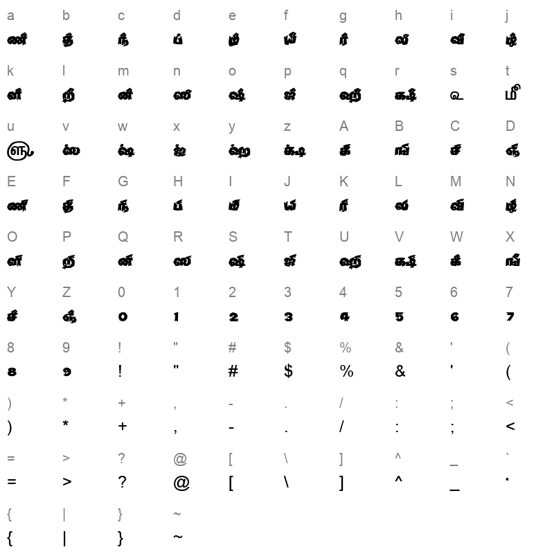 TAM-Tamil166 Normal Character Map